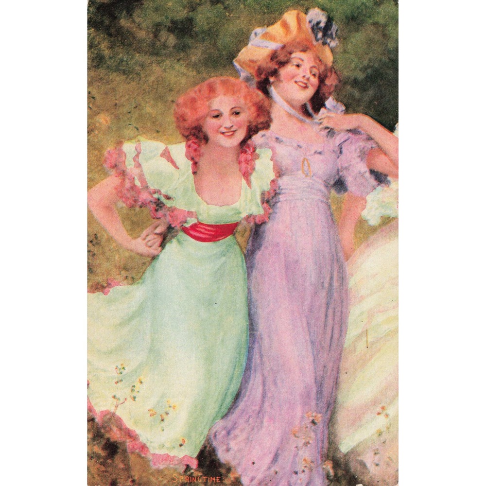 Vtg Springtime Postcard Edwardian Women Fashion American Art Series Divided Back - Picture 1 of 2